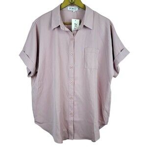 NEW ZC & GF Women Blouse Size L Dusty Pink Color Short Sleeve Button